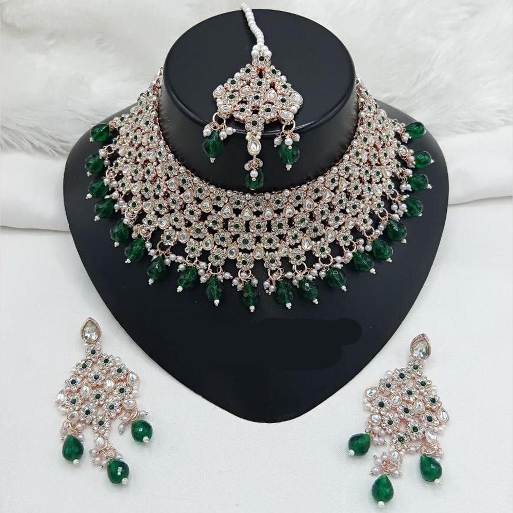 Lucentarts Jewellery Rose Gold Plated Austrain Stone And Beads Choker Necklace Set 