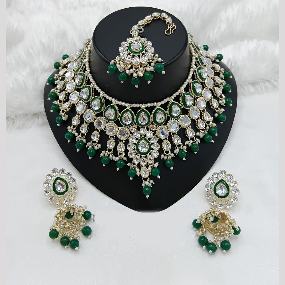 Lucentarts Jewellery Gold Plated Kundan And Beads Meenakari Choker Necklace Set 