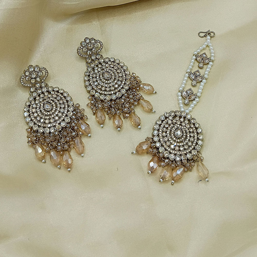 Lucentarts Jewellery Crystal Stone And Beads Dangler Earring With Mangtikka