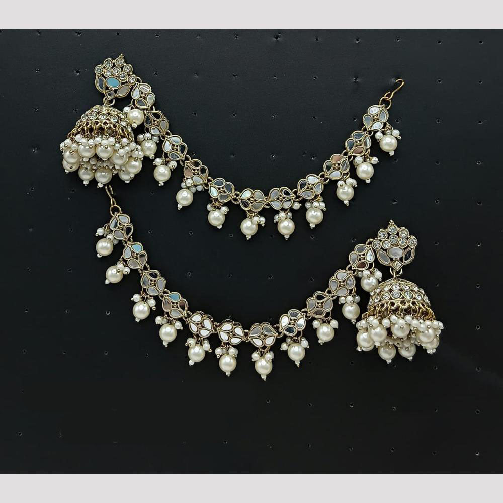 Lucentarts Jewellery Pearl Kan Chain Jhumki Earrings 