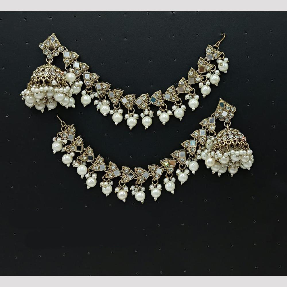 Lucentarts Jewellery Pearl Kan Chain Jhumki Earrings 