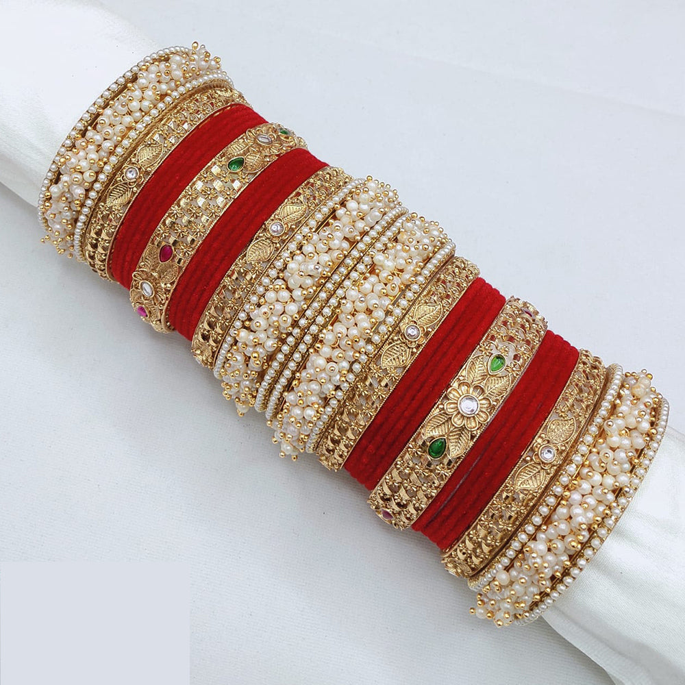 Lucentarts Jewellery Bridal Kundan And Pearl Velvet Bangles Set