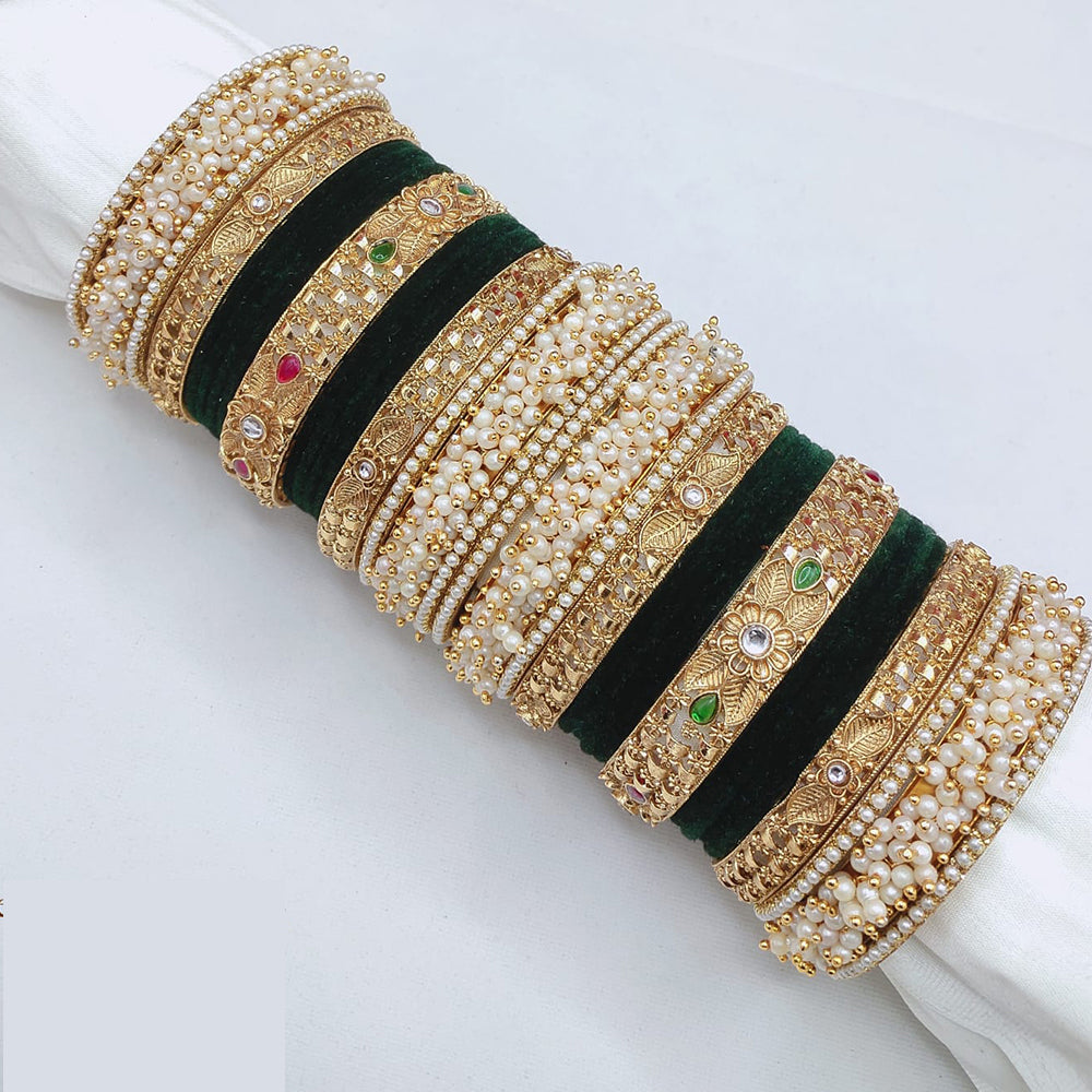 Lucentarts Jewellery Bridal Kundan And Pearl Velvet Bangles Set