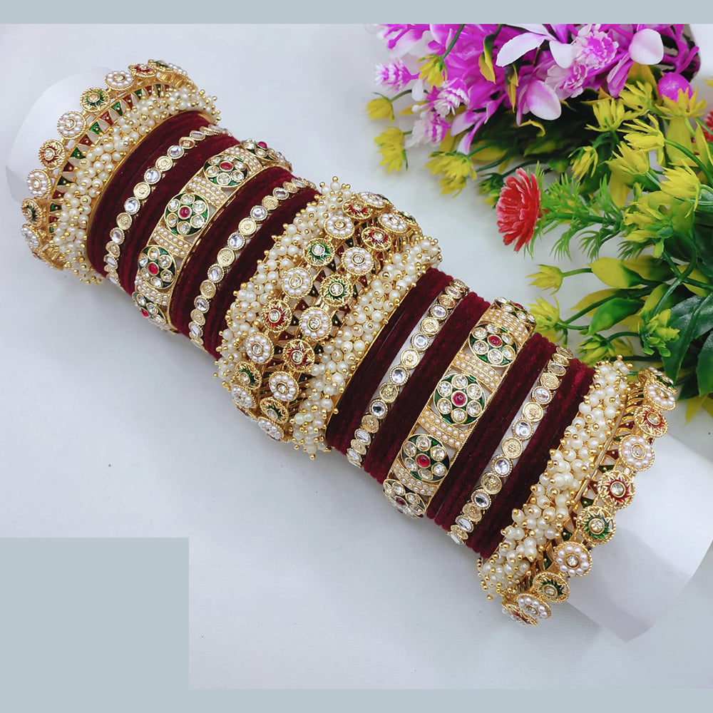 Lucentarts Jewellery Bridal Kundan And Pearl Velvet Bangles Set