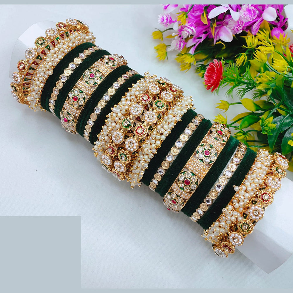 Lucentarts Jewellery Bridal Kundan And Pearl Velvet Bangles Set