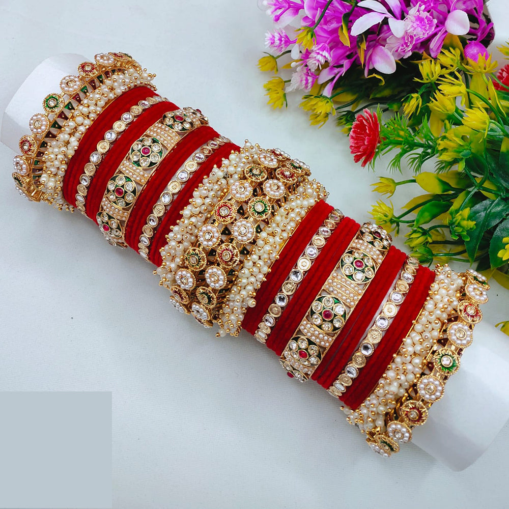 Lucentarts Jewellery Bridal Kundan And Pearl Velvet Bangles Set