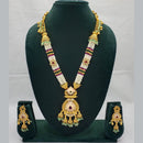Lucentarts Jewellery Exquisite Kundan Stone and Pearl Long Necklace Set With Meenakari Work