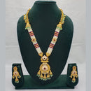 Lucentarts Jewellery Exquisite Kundan Stone and Pearl Long Necklace Set With Meenakari Work