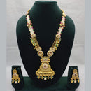 Lucentarts Jewellery Exquisite Kundan Stone and Pearl Long Necklace Set With Meenakari Work