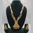 Lucentarts Jewellery Exquisite Kundan Stone and Pearl Long Necklace Set With Meenakari Work