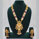 Lucentarts Jewellery Exquisite Kundan Stone and Pearl Long Necklace Set With Meenakari Work