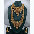 Lucentarts Jewellery Antique Gold Finish Double Temple Necklace Set