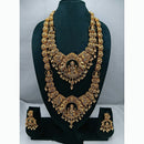 Lucentarts Jewellery Antique Gold Finish Double Temple Necklace Set