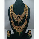 Lucentarts Jewellery Antique Gold Finish Double Temple Necklace Set