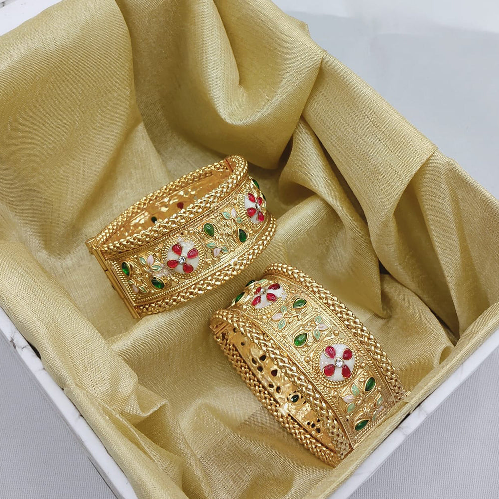 Lucentarts Jewellery Traditional Pota Stone And Meenakari Openable Bangles Set 
