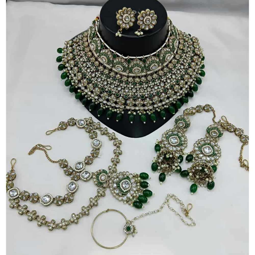 Lucentarts Jewellery Kundan And Beads Meenakari Semi Bridal Necklace Set