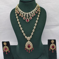 Lucentarts Jewellery Grand Luxury  American Diamond Sparkle Double Necklace Set