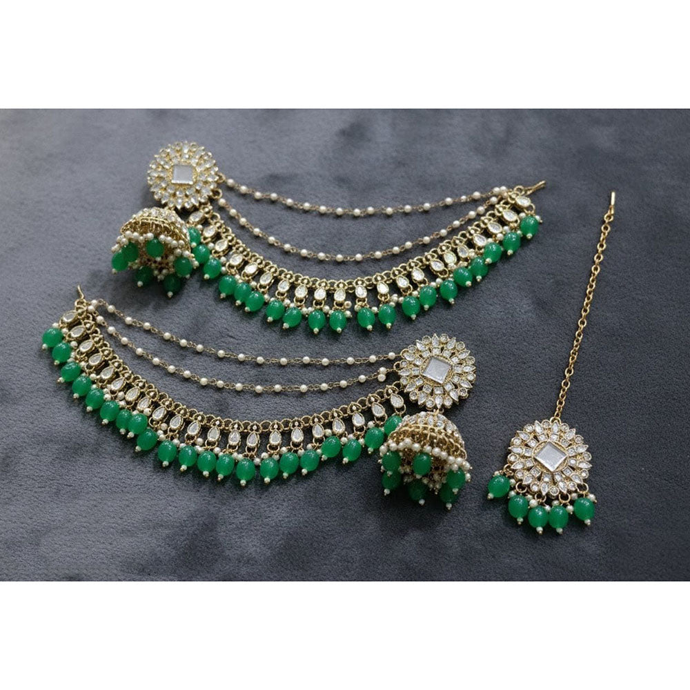 Lucentarts Jewellery Elegant Mirror Pearl And Beads Jhumki Earrings With Maangtikka