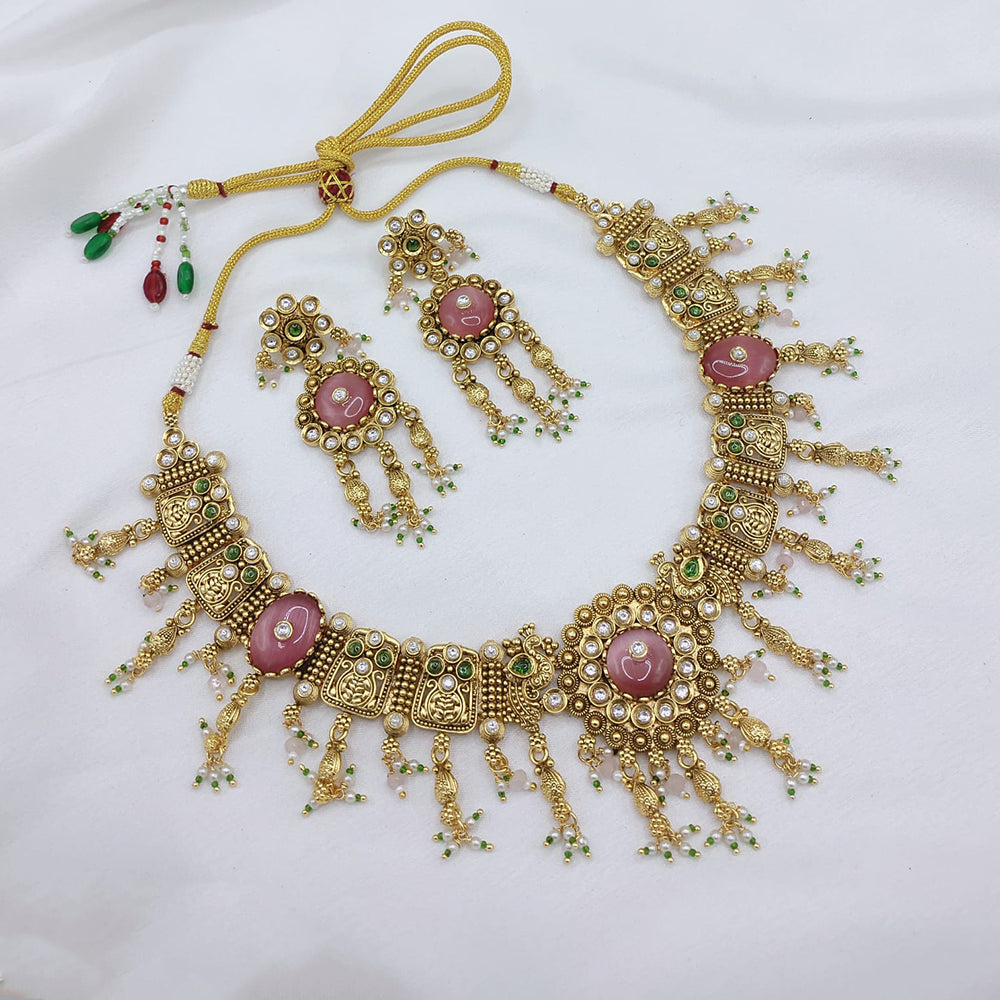 Lucentarts Jewellery Premium Pota Stone And Pearl Designer Necklace Set