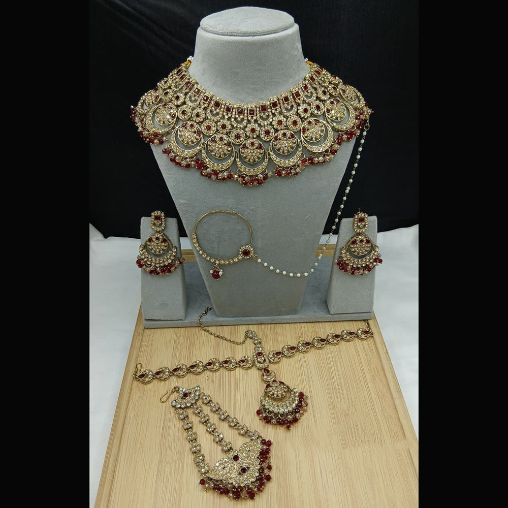 Lucentarts Jewellery Royal Crystal Stone And Pearl Semi Bridal Necklace Set