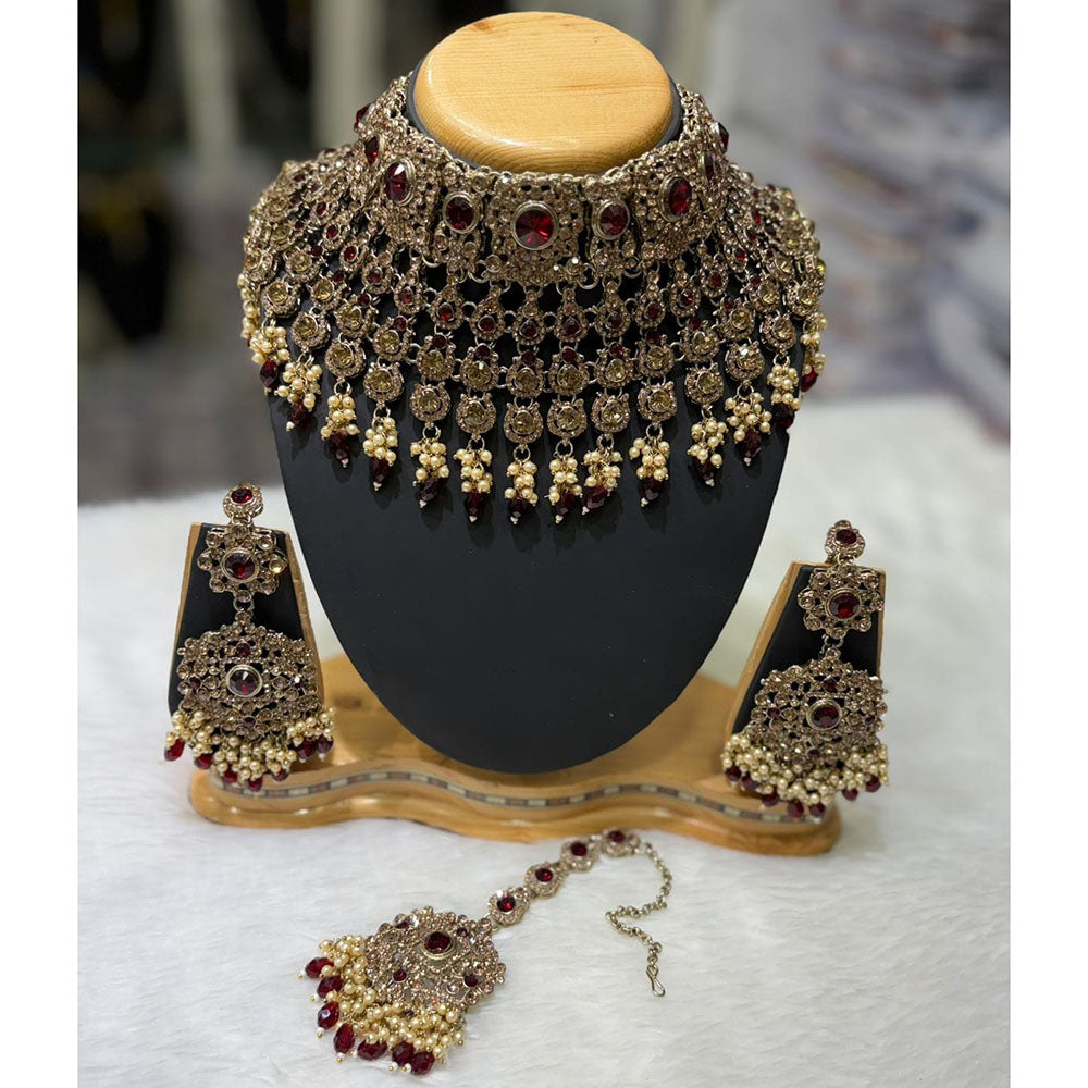 Lucentarts Jewellery Graceful Austrian Stone And Pearl Choker Necklace Set