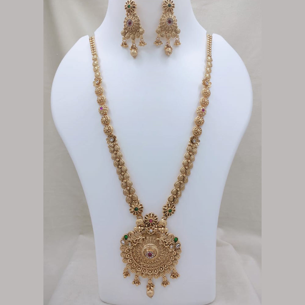 Lucentarts Jewellery Traditional Pota Stone And Pearl Designer  Long Necklace Set