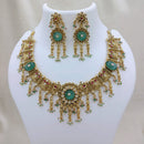 Lucentarts Jewellery Premium Pota Stone  And Pearl Designer Necklace Set