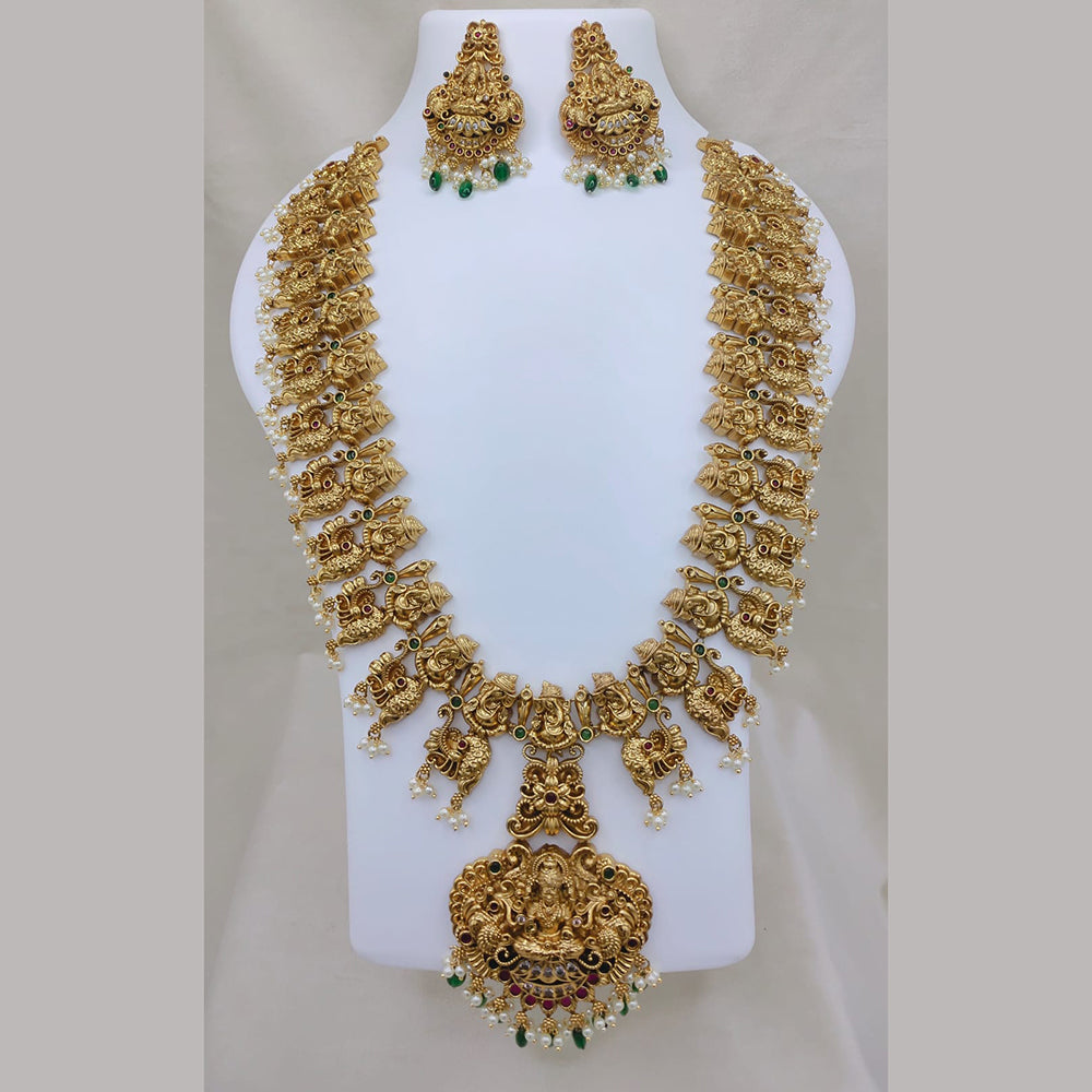 Lucentarts Jewellery Traditional Pearl Temple Long Necklace Set With Lord Ganesha And Goddess