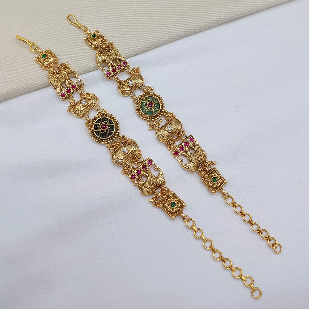 Lucentarts Jewellery Elegant Ethnic Gold Plated Pota Stone And Pearl  Adjustable Bracelet