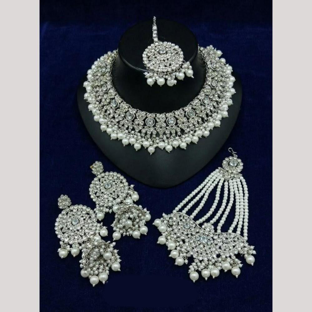Lucentarts Jewellery Classic Crystal Stone And Pearl Choker Necklace Set