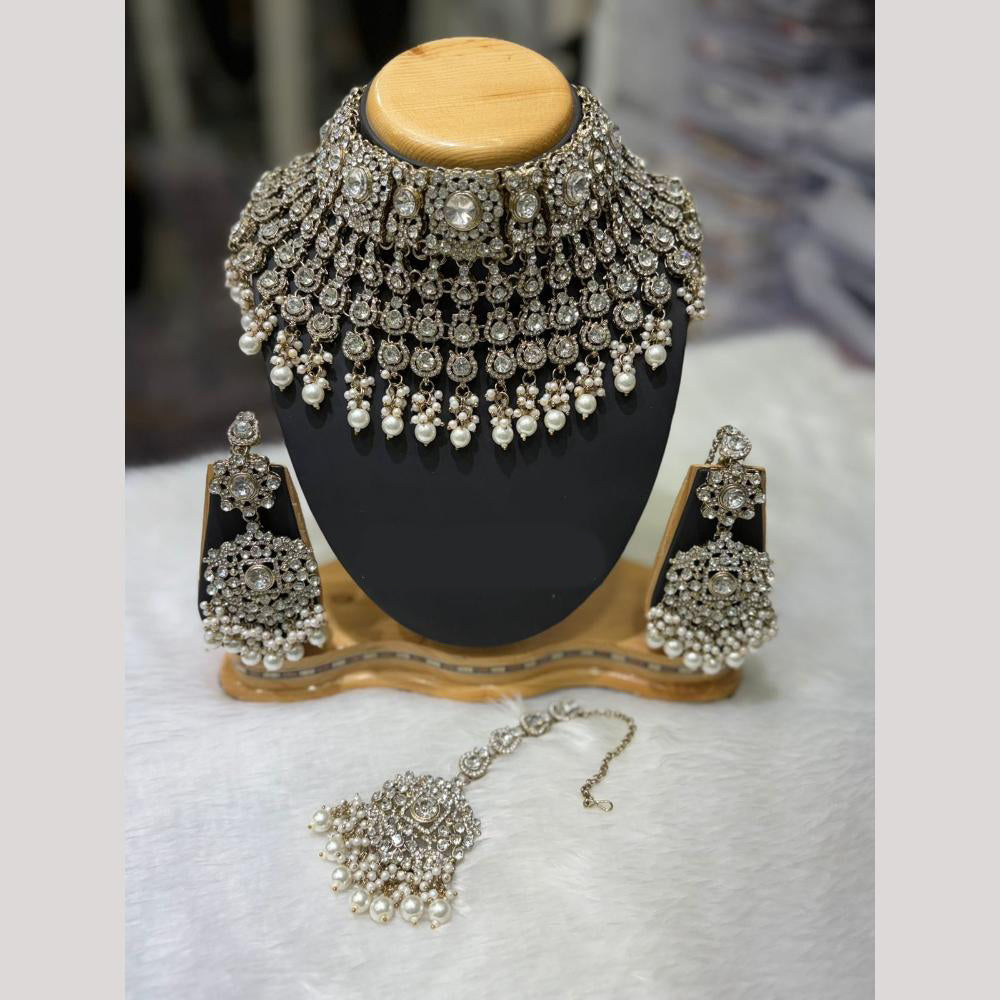 Lucentarts Jewellery Classic Crystal Stone And Pearl Choker Necklace Set