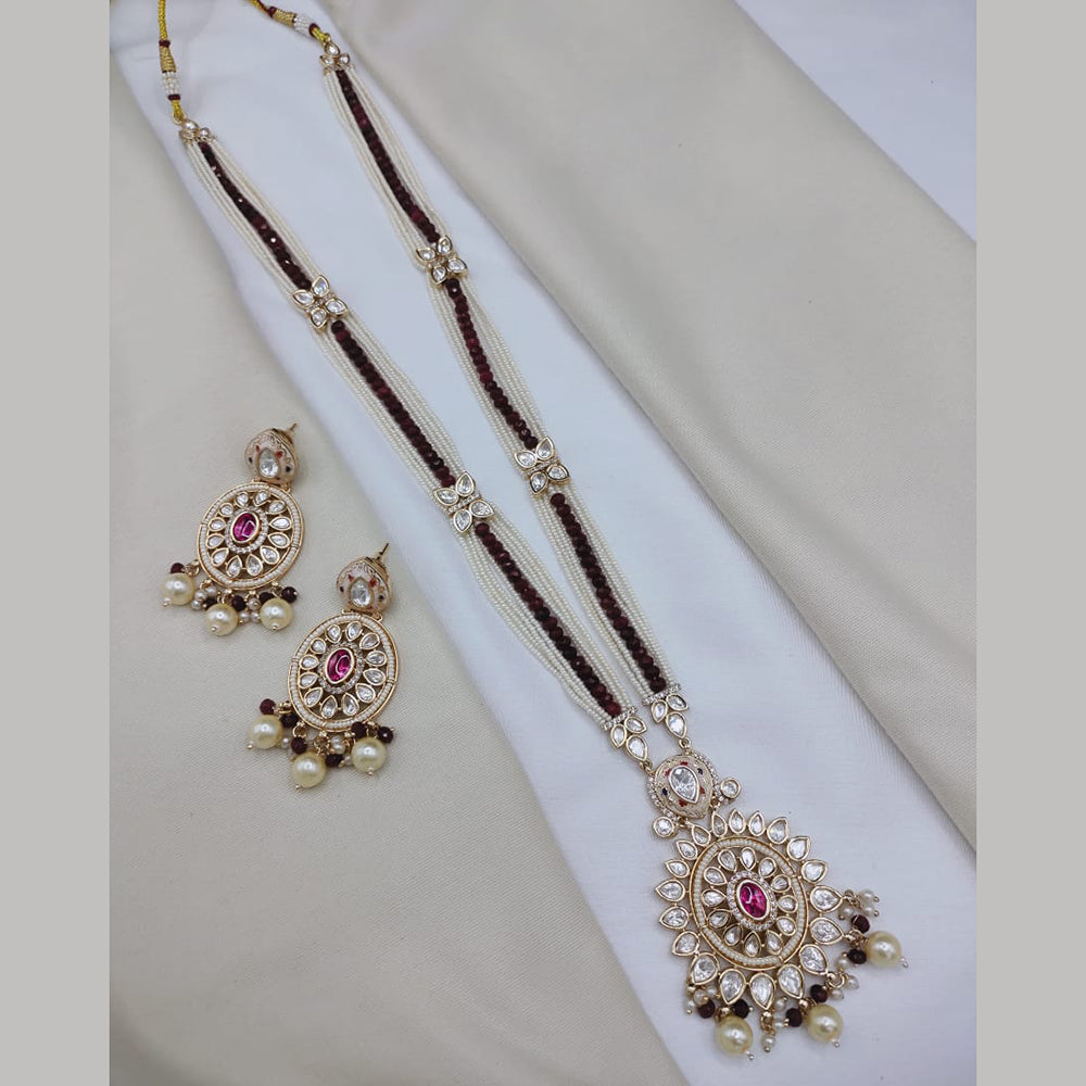 Lucentarts Jewellery Elegant Pachi Kundan Stone And Pearl Long Necklace Set