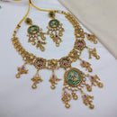 Lucentarts Jewellery Traditional Designer Pota Stone And Pearl Necklace Set