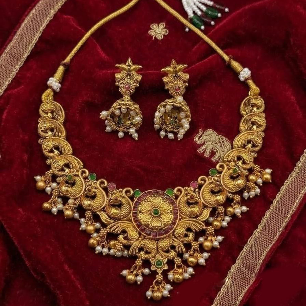 Lucentarts Jewellery Traditional Designer Pota Stone And Pearl Necklace Set