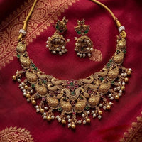 Lucentarts Jewellery Traditional Pota Stone And Pearl Temple Necklace Set