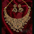 Lucentarts Jewellery Traditional Pota Stone And Pearl Temple Necklace Set
