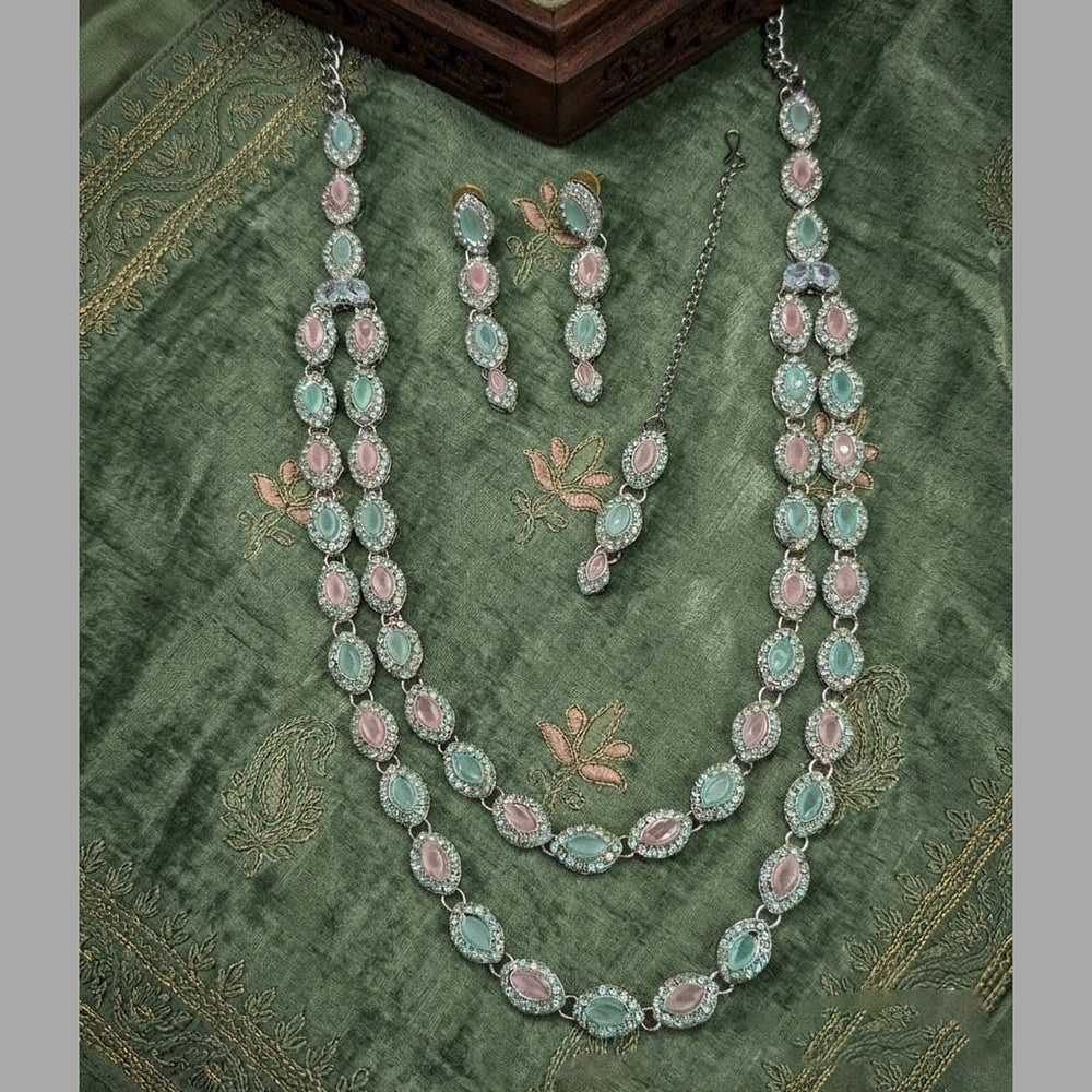Lucentarts Jewellery Traditional Designer Pota Stone And Pearl Long Necklace Set