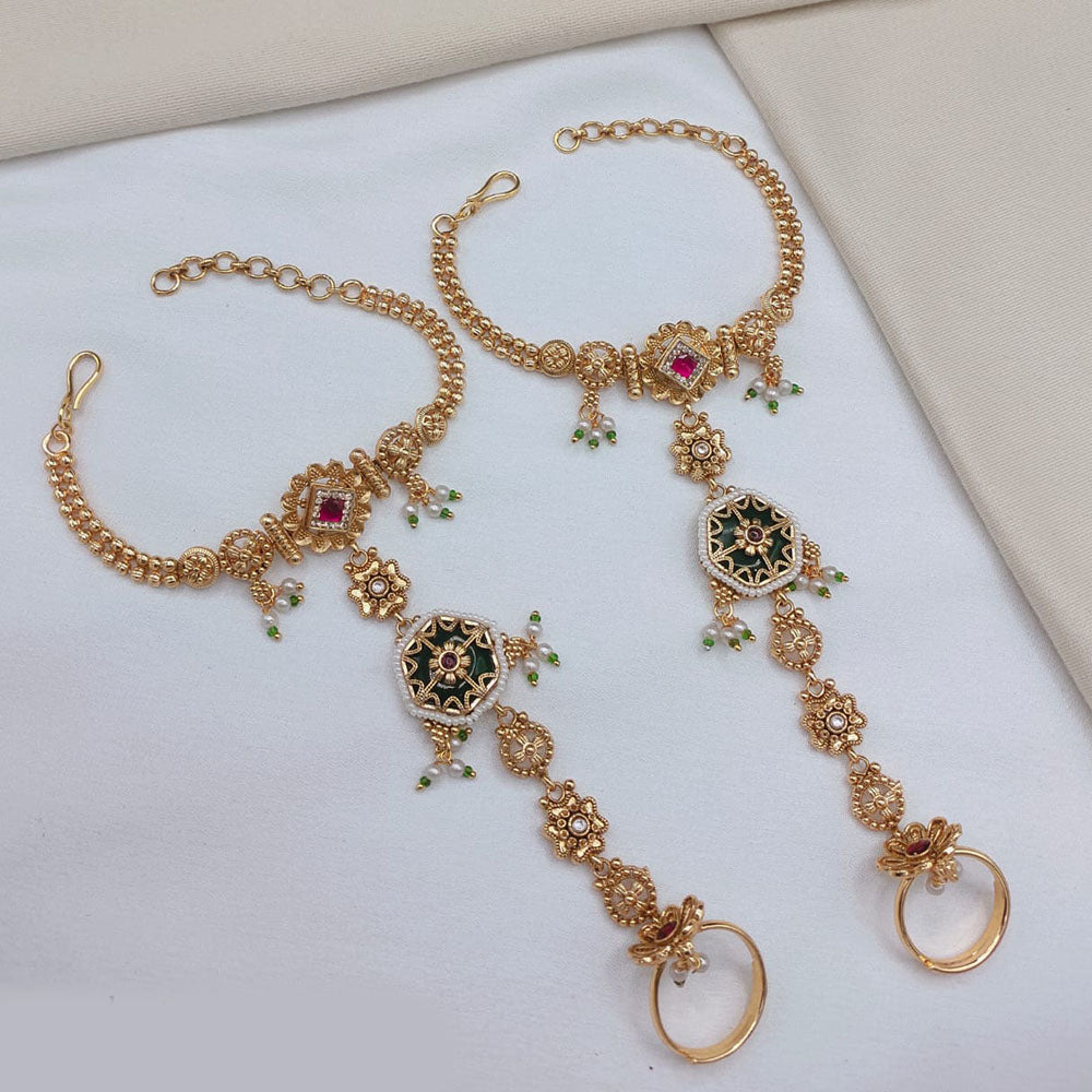 Lucentarts Jewellery Royal Look Pota Stone And Pearl Hand Harness