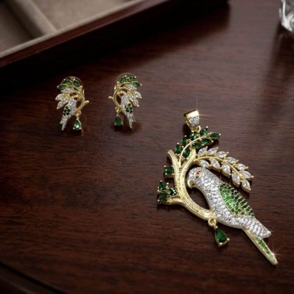 Lucentarts Jewellery Royal American Diamond Bird Pendant Set