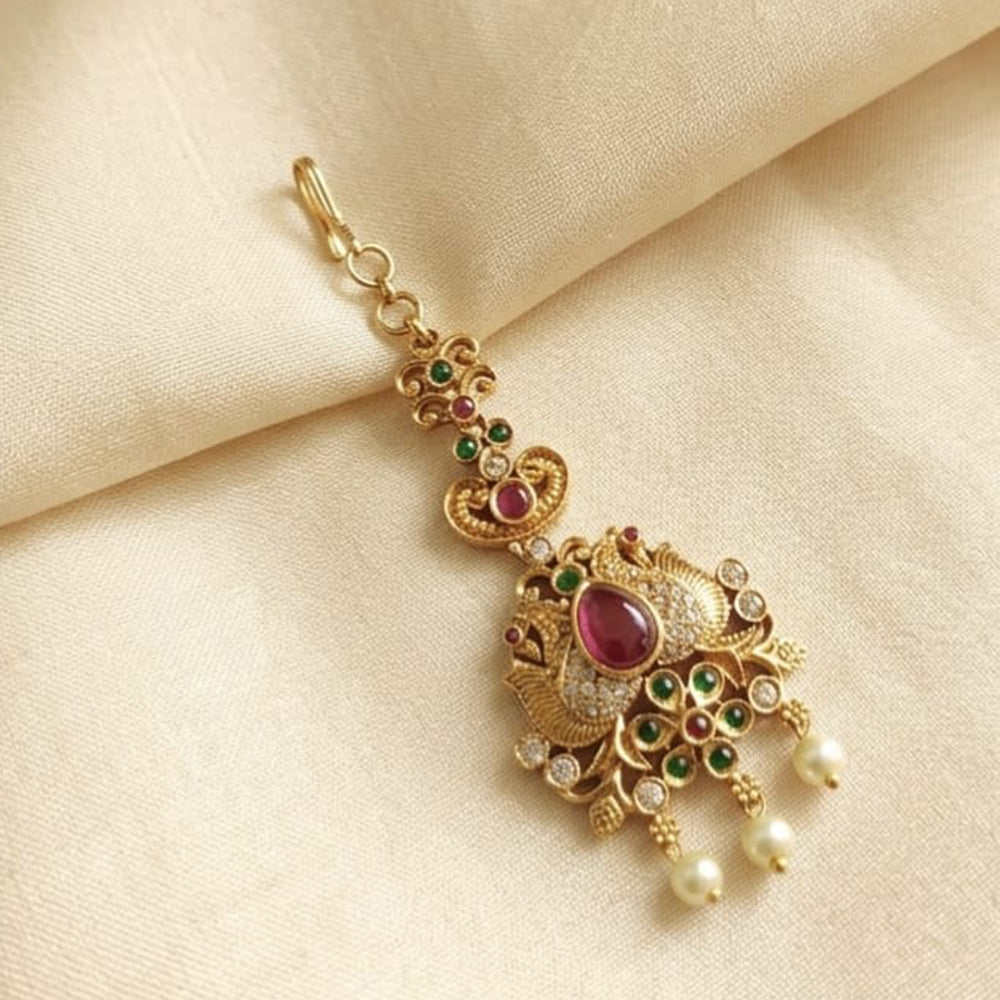 Lucentarts Jewellery Designer Pota Stone And Beads Maangtikka