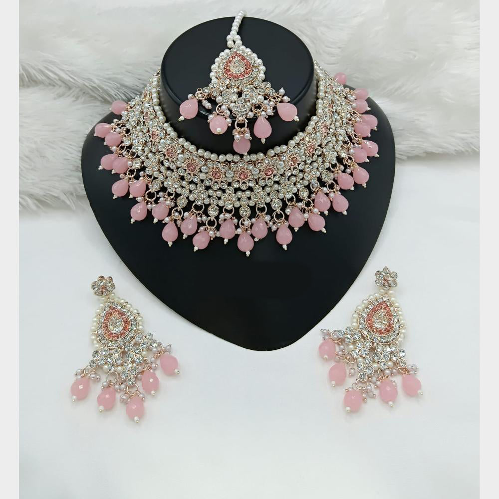 Lucentarts Jewellery Sparkle Austrian Stone Pearl And Beads Designer Choker Necklace Set