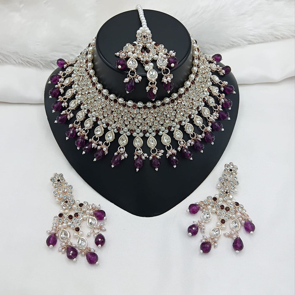 Lucentarts Jewellery Sparkle Austrian Stone Pearl And Beads Designer Choker Necklace Set