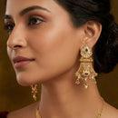 Lucentarts Jewellery Designer Pota Stone Detailing And Pearl Dangler Earrings