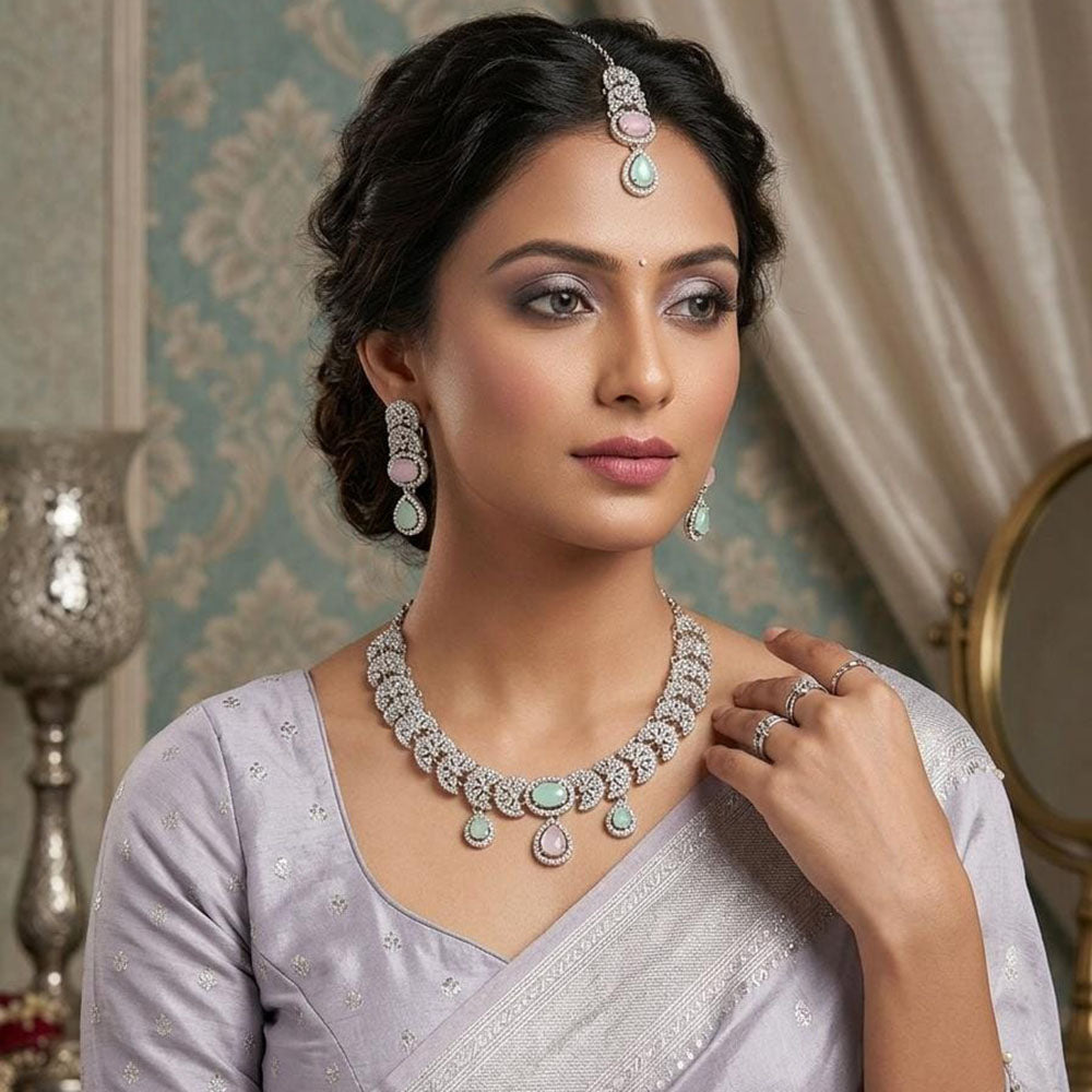 Lucentarts Jewellery Luxe American Diamond Statement Necklace Set
