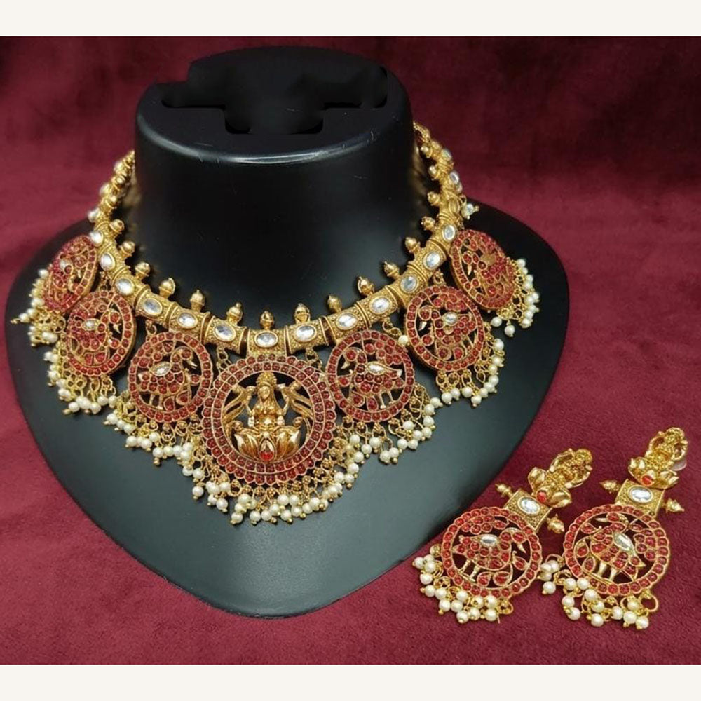 Lucentarts Jewellery Elegant Pota Stone And Pearl Temple Necklace Set