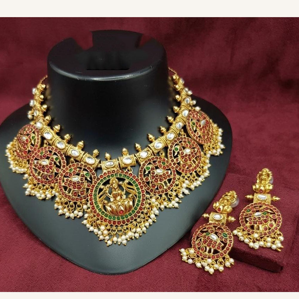 Lucentarts Jewellery Elegant Pota Stone And Pearl Temple Necklace Set