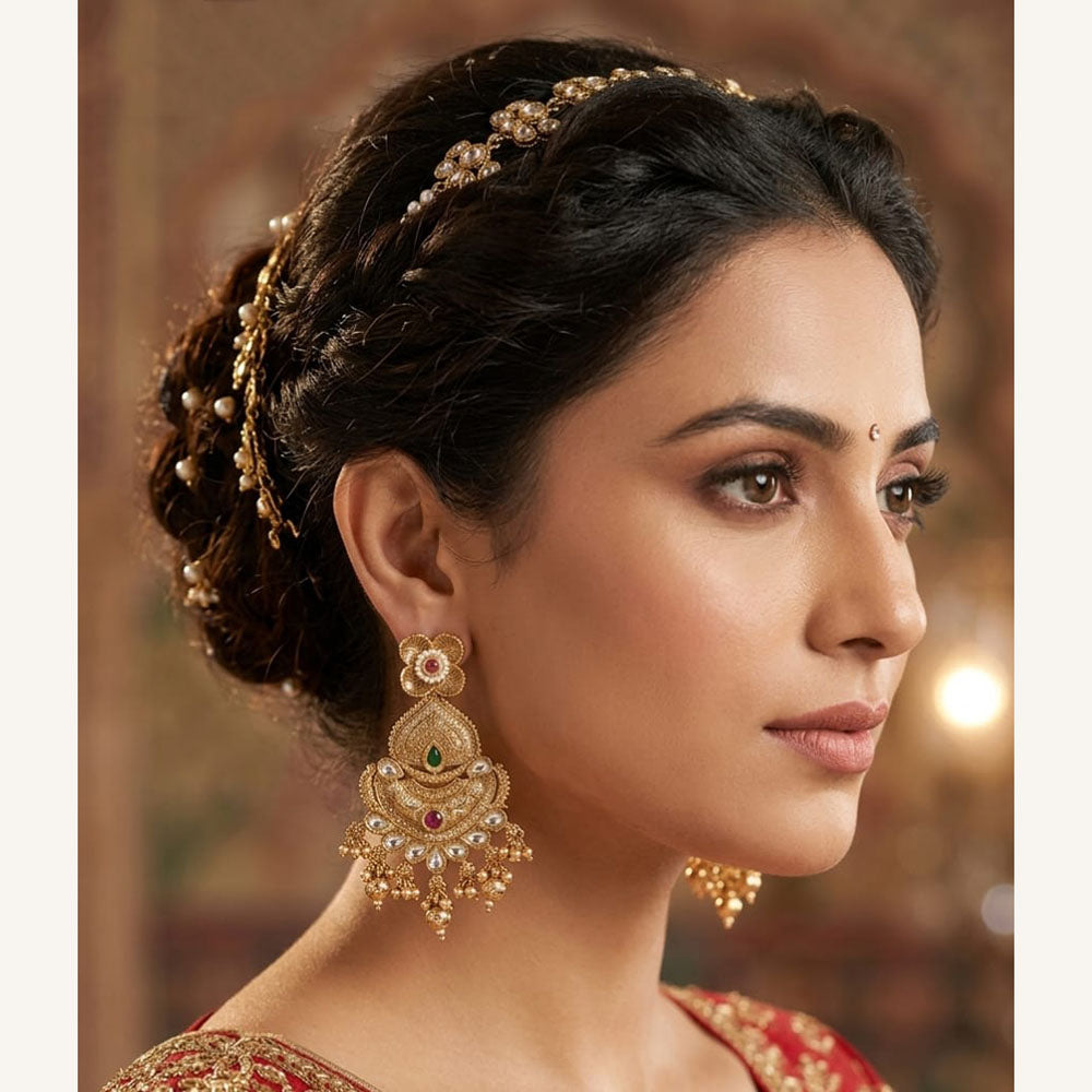 Lucentarts Jewellery Heritage Pota Stone And Pearl Dangler Earrings