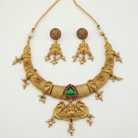 Lucentarts Jewellery Elegant Pota Stone And Pearl Temple Necklace Set