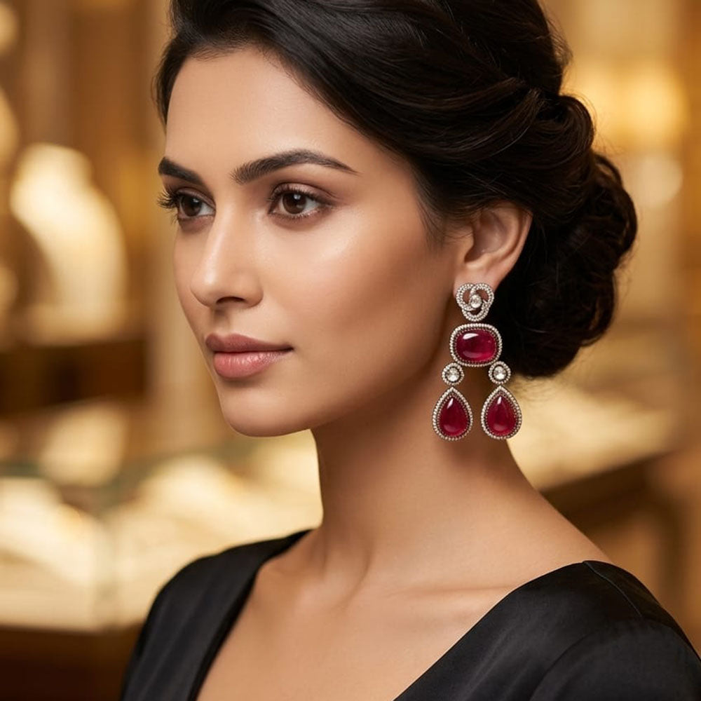 Lucentarts Jewellery Designer Pota Stone Detailing Dangler Earrings