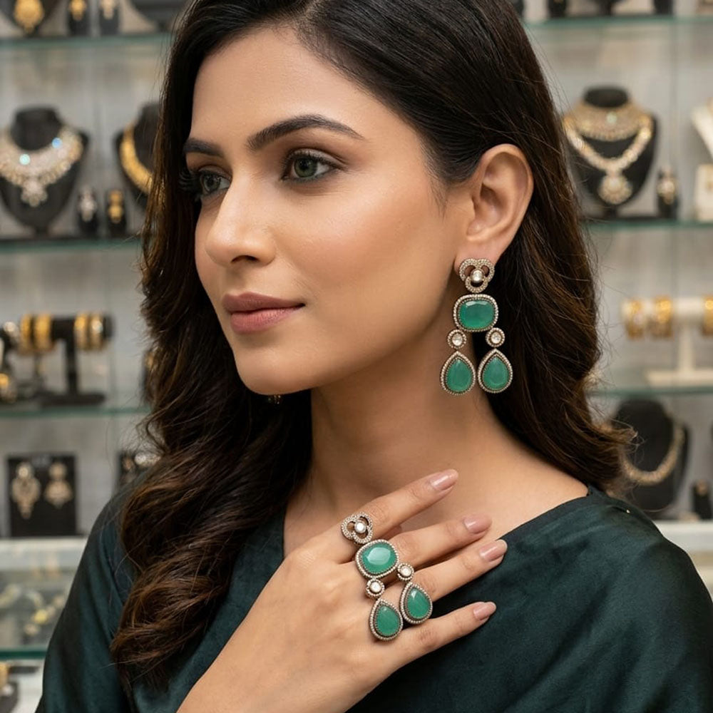 Lucentarts Jewellery Designer Pota Stone Detailing Dangler Earrings